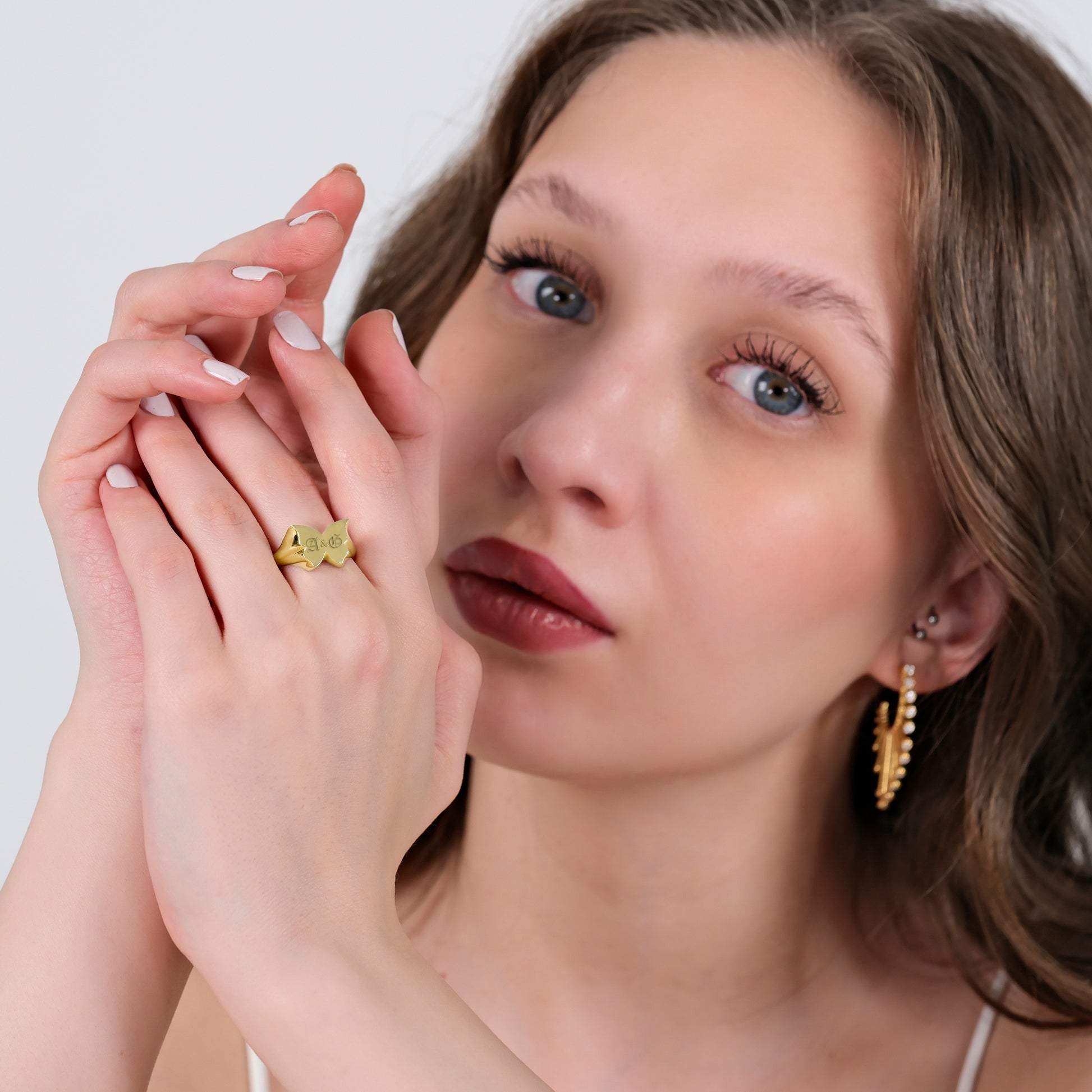 Butterfly Letter Ring | 14K Solid Gold