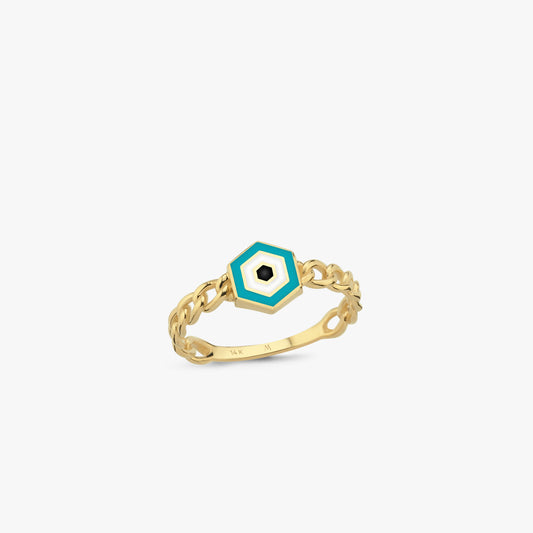 Evil Eye Chain Ring | 14K Solid Gold