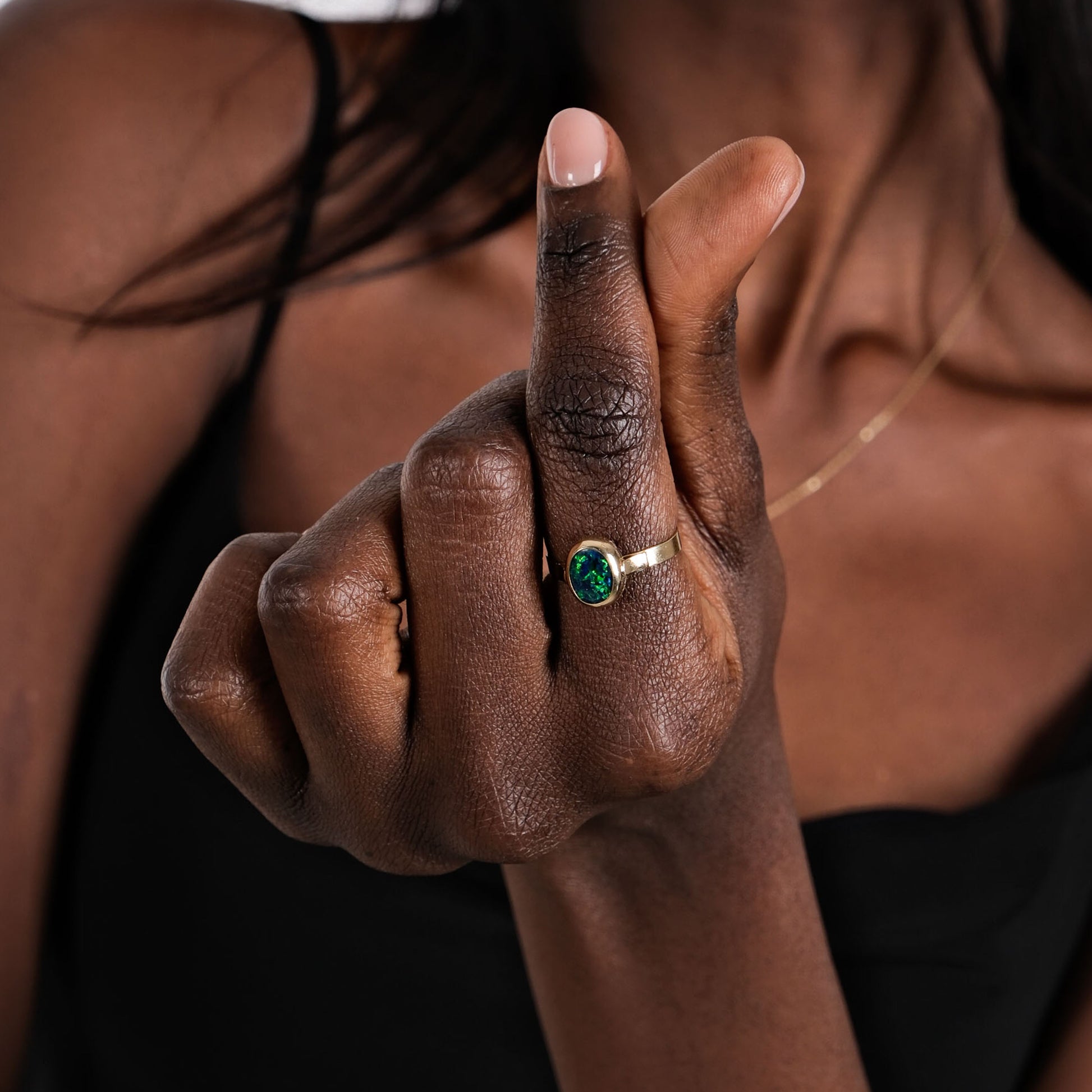 Green Opal Ring | 14K Solid Gold