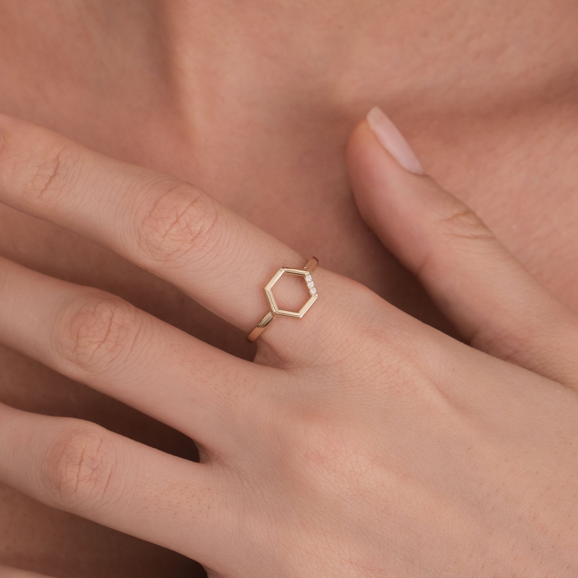 Hexagon Ring | 14K Solid Gold