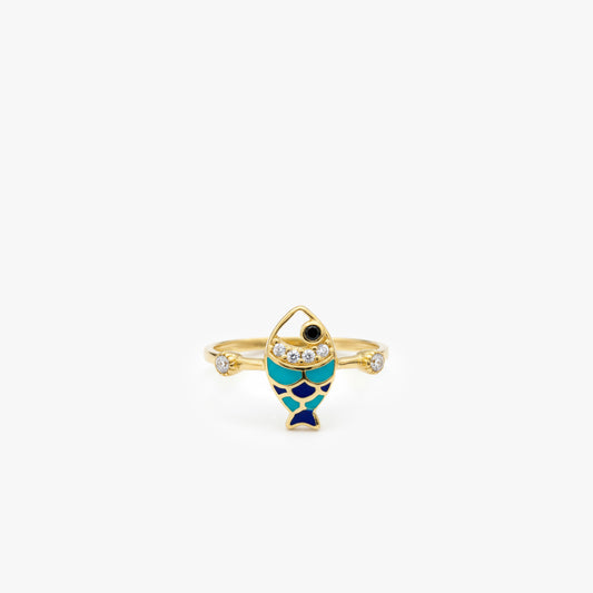 Turquoise Fish Ring | 14K Solid Gold