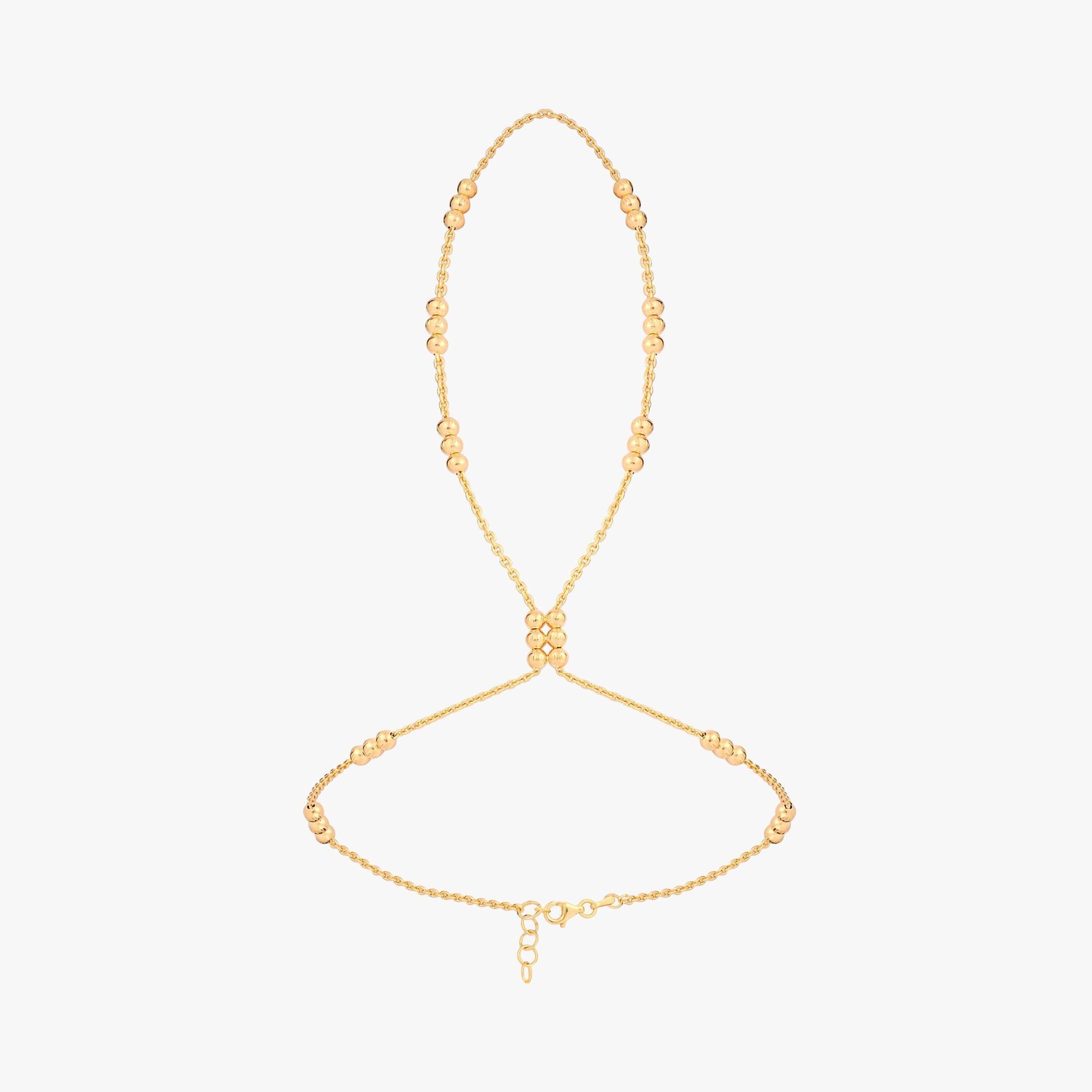 Beaded Hand Chain Bracelet | 18K Gold Vermeil - Mionza Jewelry-18k solid gold, beaded bracelet, body chain, chain bracelet, chain ring, finger bracelet, gold ring bracelet, hand bracelet, hand chain, hand jewelry, hand ring bracelet, mothers day gift, slave bracelet