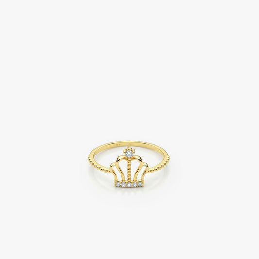Beaded Band Crown Ring | 14K Solid Gold
