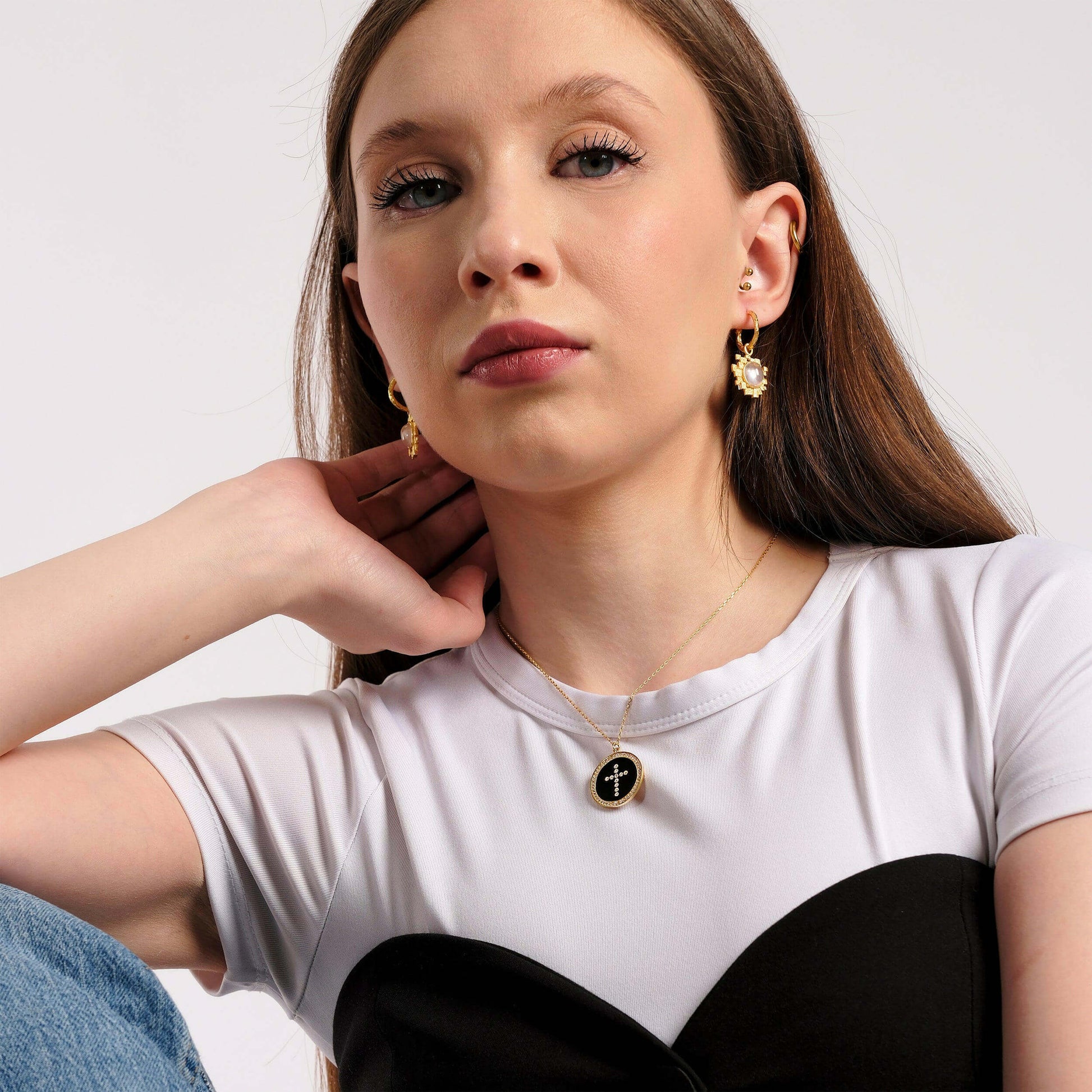 Cross Coin Necklace | 18K Gold Vermeil - Mionza Jewelry-birthday gift, black cross necklace, catholic jewelry, christian jewelry, Christian Gift, coin cross necklace, cross necklace, cross pendant, crucifix necklace, diamond cross, disc cross necklace, faith necklace, small cross necklace