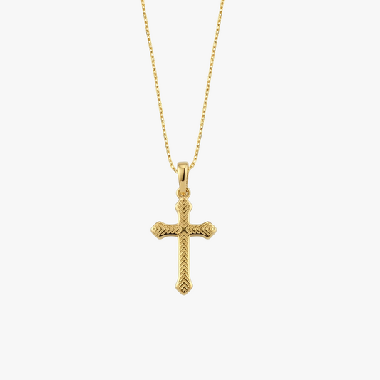 Chevron Pattern Cross Pendant | 18K Gold Vermeil