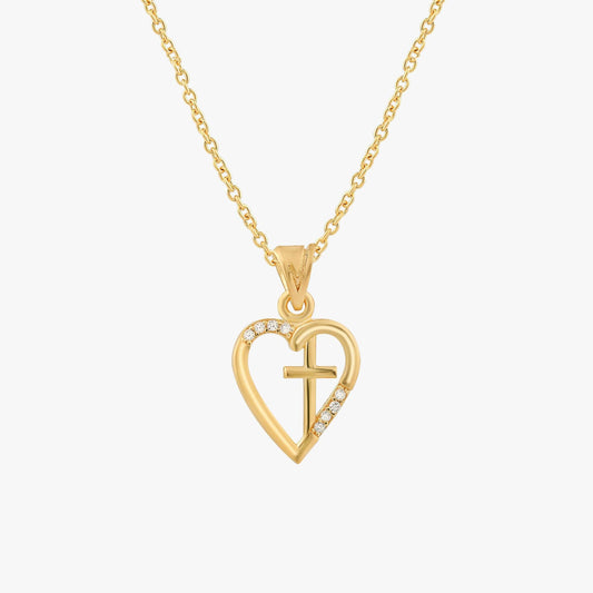 Heart And Cross Necklace | 18K Gold Vermeil - Mionza Jewelry-18k solid gold, Christian Gift, cross necklace, cross pendant, crucifix necklace, gift for her, gold cross necklace, heart jewelry, heart necklace, heart pendant, non tarnish necklace, religious gift, small heart necklace