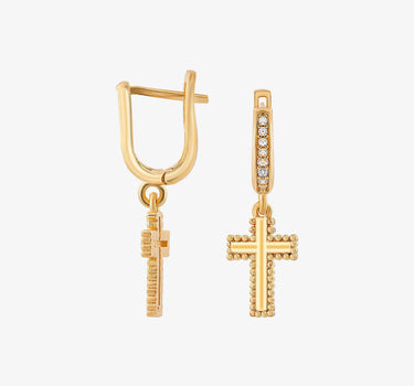 Cross Hoop Earrings | 18K Gold Vermeil - Mionza Jewelry-14k solid gold, 18k solid gold, birthday gift, cross earrings, cross hoop earrings, cross jewelry, crucifix jewelry, dangle hoop earrings, gift for women, huggie hoop earrings, non tarnish earrings, religious jewelry, small hoop earrings