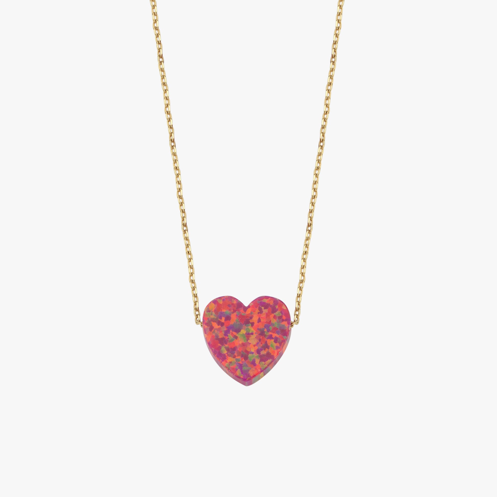 Dainty Opal Heart Necklace | 14K Solid Gold