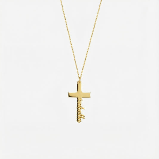 Cross Name Necklace | 14K Solid Gold