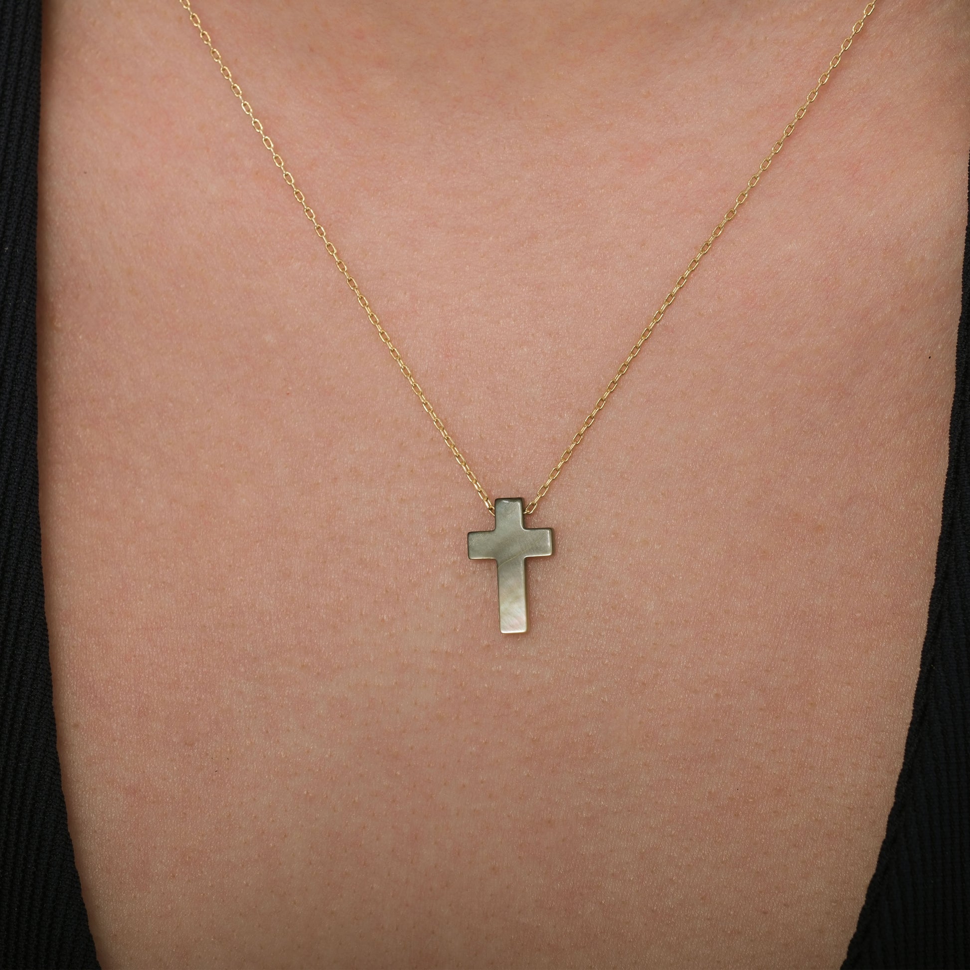 Gradient Opal Cross Necklace | 14K Solid Gold