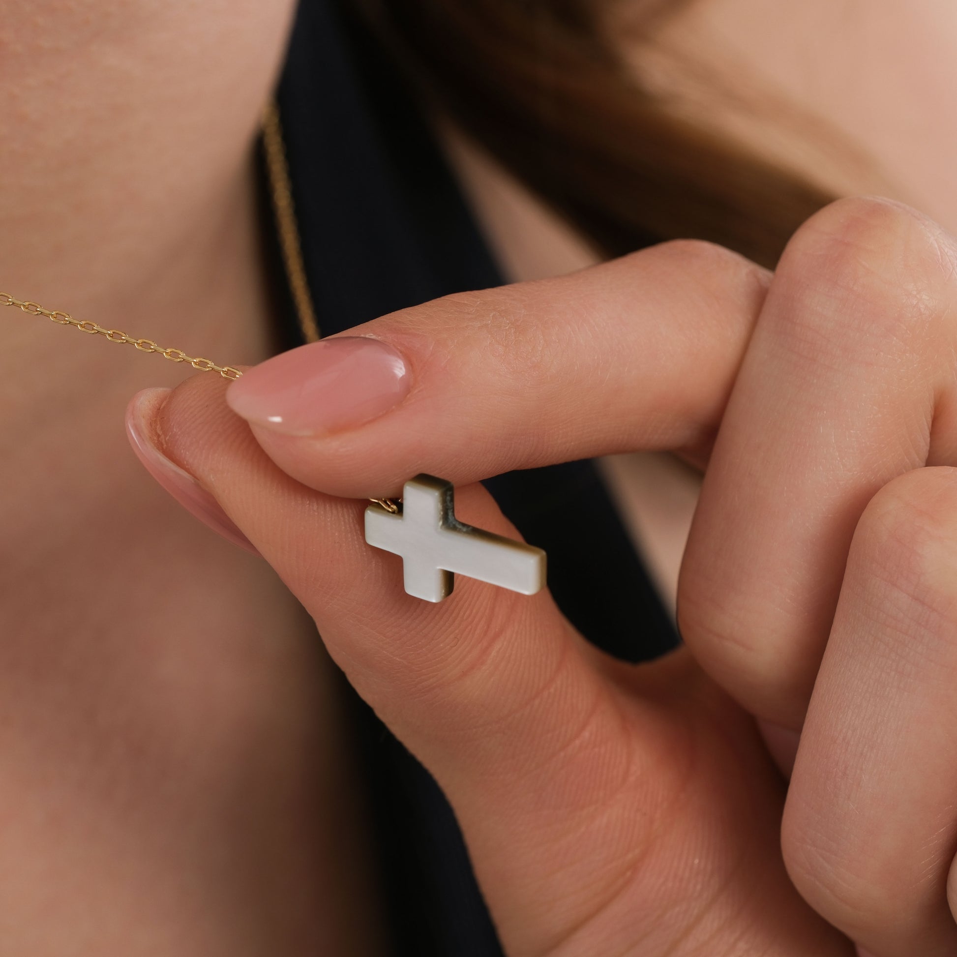 Gradient Opal Cross Necklace | 14K Solid Gold