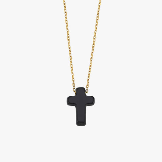 Black Cross Necklace | 14K Solid Gold