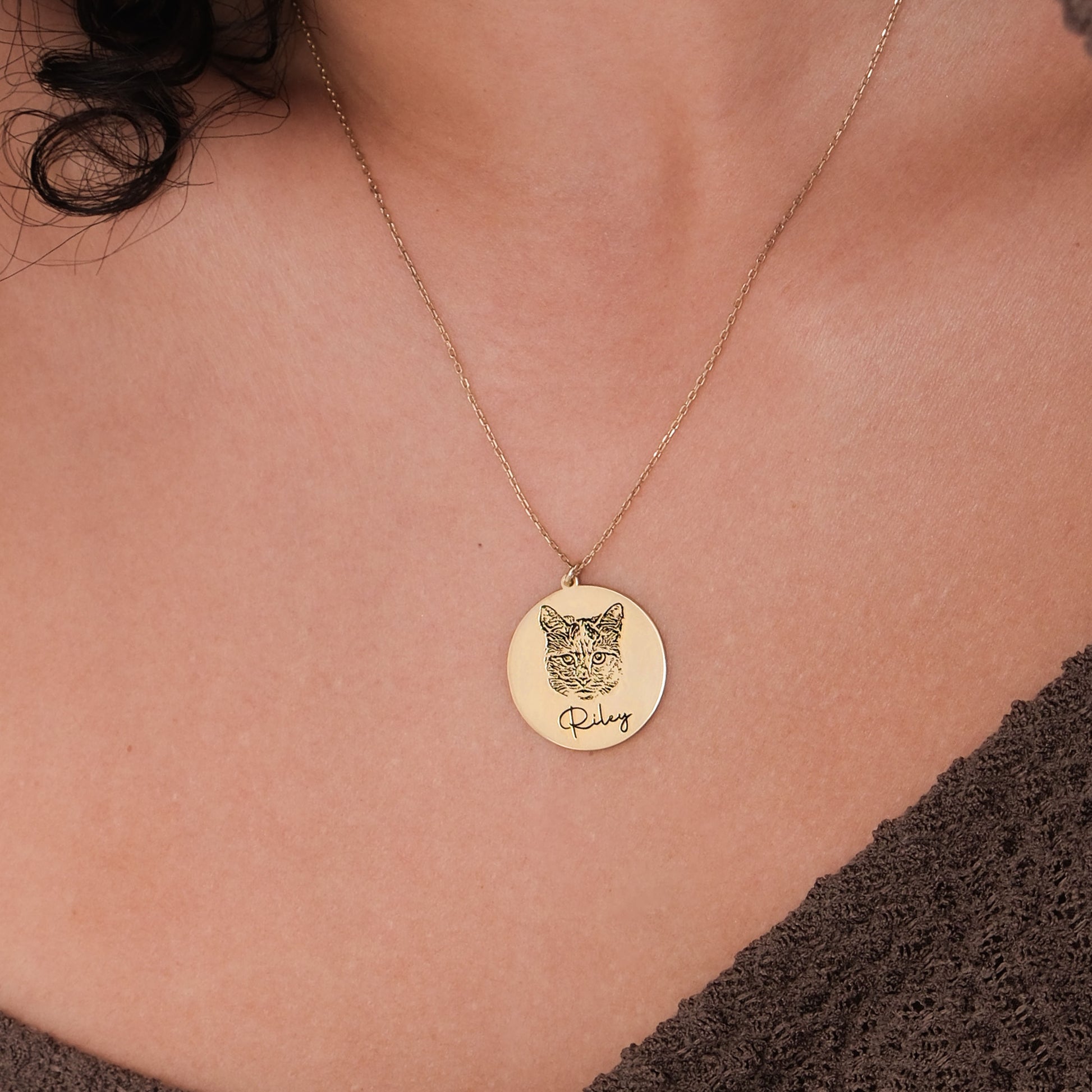 Engraved Pet Photo Necklace | 14K Gold Plated