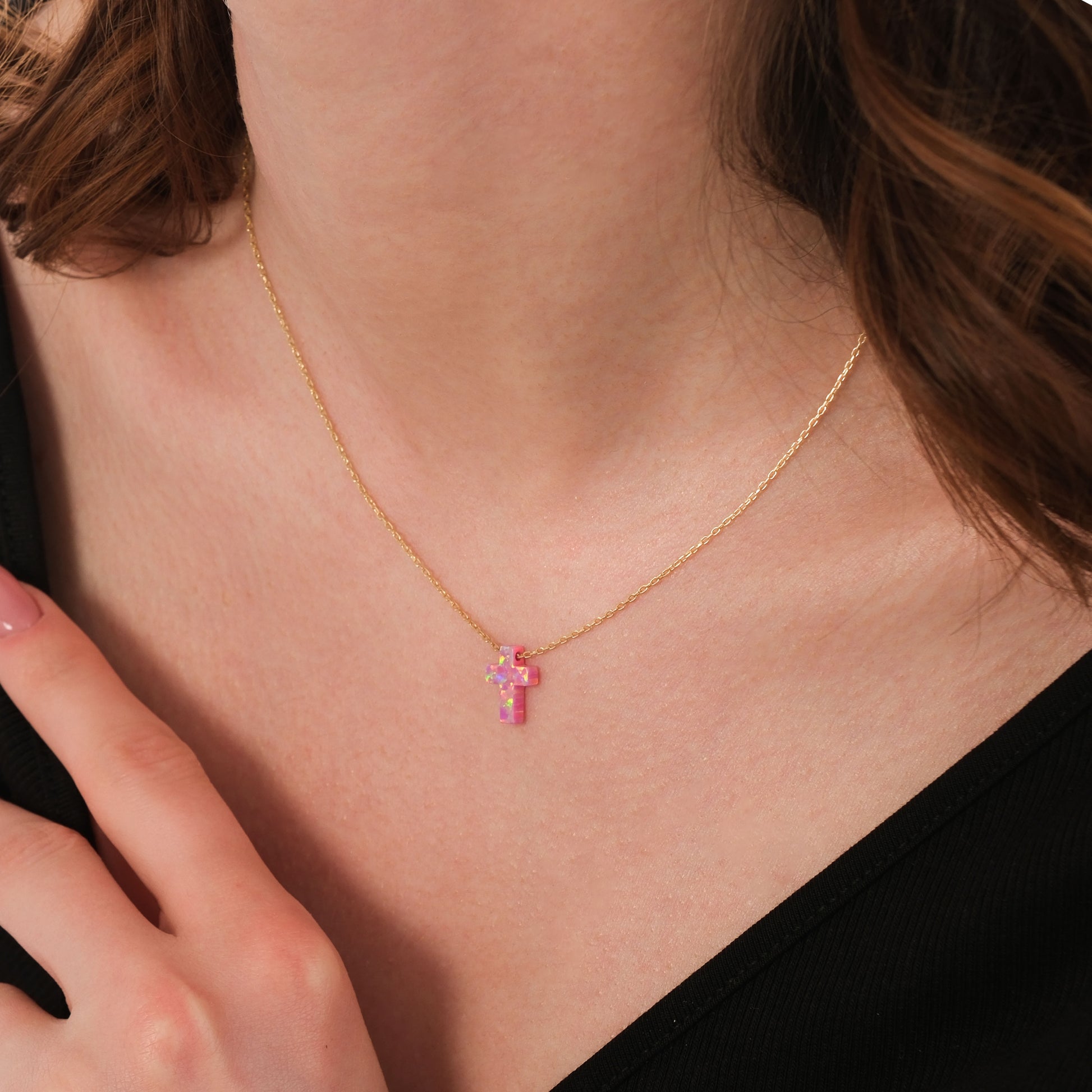 Pink Opal Necklace | 14K Solid Gold