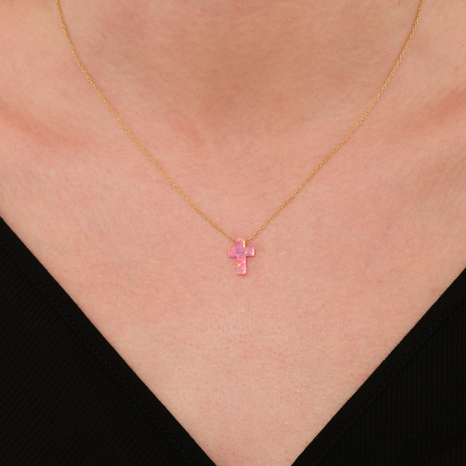 Pink Opal Necklace | 14K Solid Gold