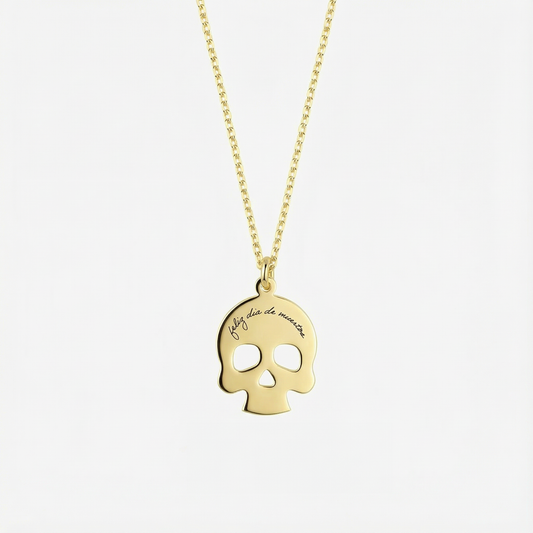 Engraved Dia De Los Muertos Necklace | 14K Solid Gold