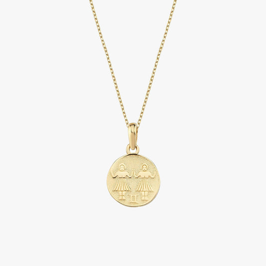 Gemini Zodiac Necklace | 14K Solid Gold - Mionza Jewelry-astrology necklace, bestfriend gift, birthday gift, gemini gifts, gemini jewelry, gemini necklace, gemini pendant, gemini zodiac, gold coin necklace, gold gemini necklace, pisces necklace, taurus necklace, zodiac necklace