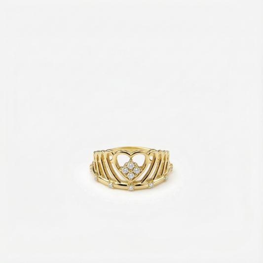 Heart Crown Ring | 14K Solid Gold