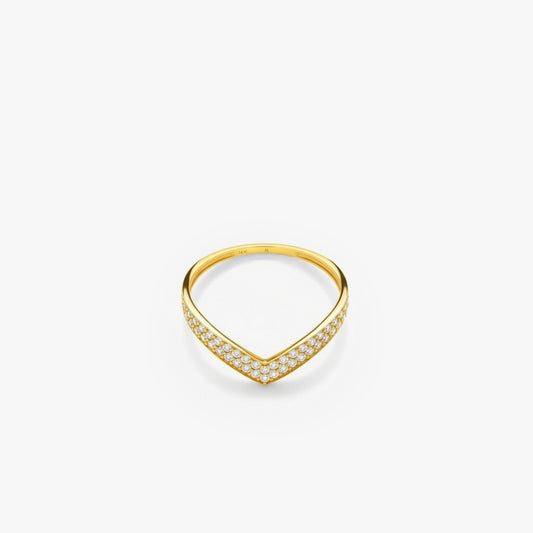 Pave Chevron Ring | 14K Solid Gold