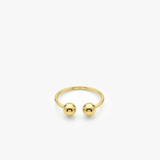 Double Ball Open Ring | 14K Solid Gold