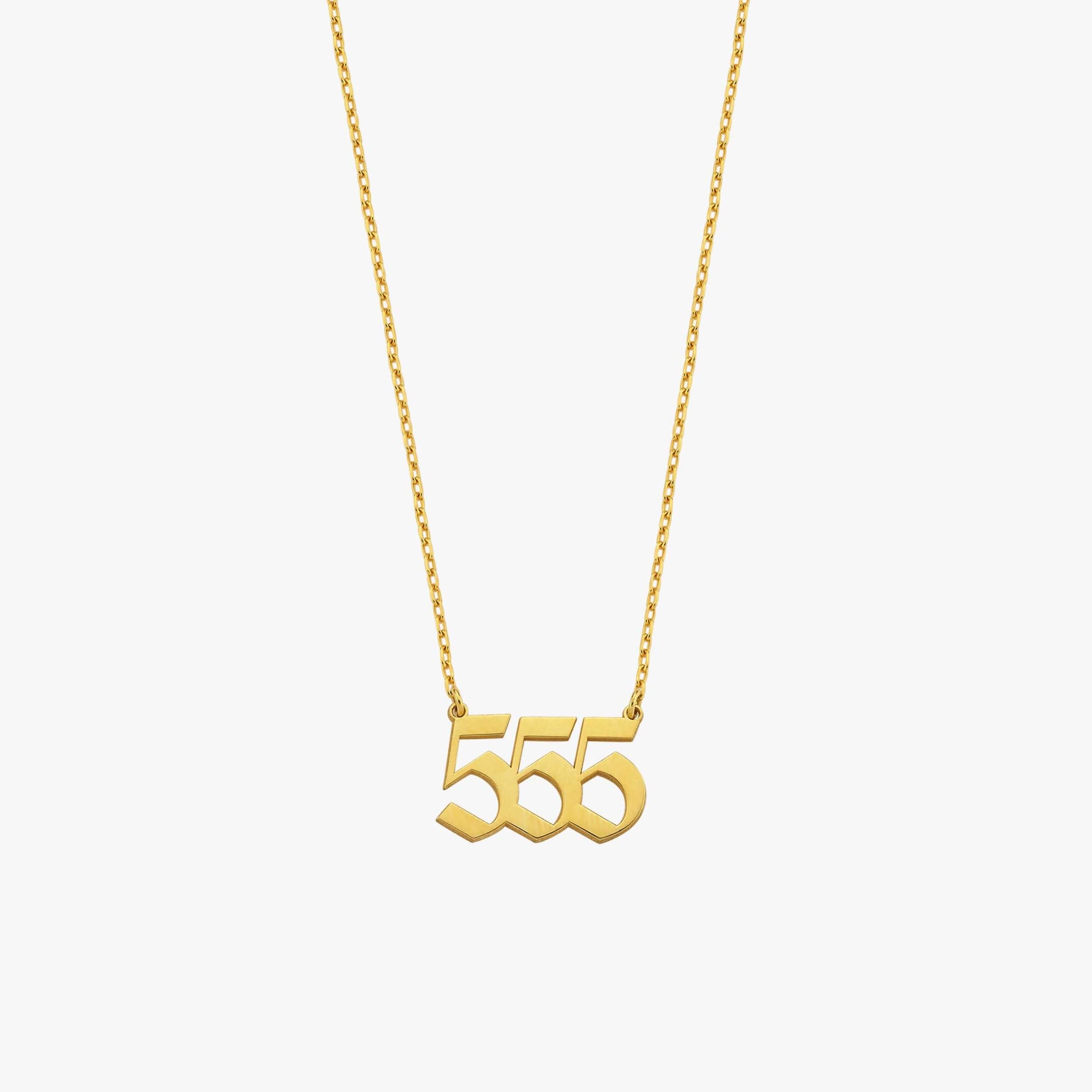 555 Angel Number Necklace | 14K Solid Gold - Mionza Jewelry-555 necklace, angel number jewelry, custom necklace, date necklace, gift for birthday, gold 555 necklace, gold custom necklace, gold number necklace, lucky necklace, mothers day gift, number jewelry, number necklace, personalized gift