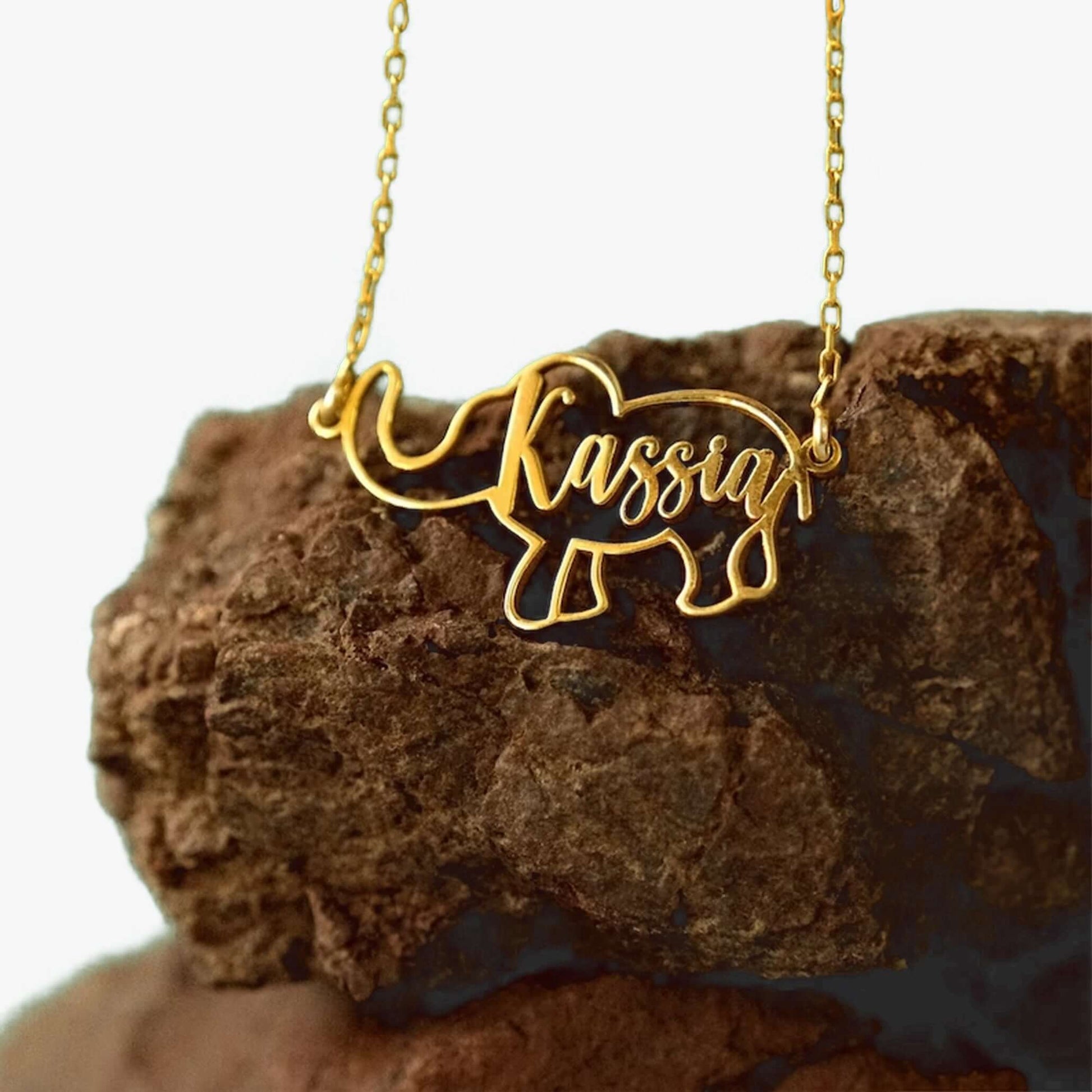 Personalized Elephant Necklace | 14K Solid Gold - Mionza Jewelry-1st birthday gift, animal lover gift, animal necklace, custom name necklace, custom name pendant, custom necklace, elephant necklace, elephant pendant, gift for girl, name necklace, personalized gifts, safari mode necklace, summer jewelry
