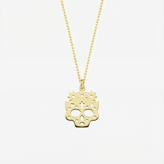 Sugar Skull Necklace | 14K Solid Gold