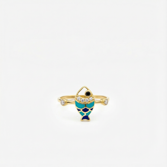 Turquoise Fish Ring | 14K Solid Gold