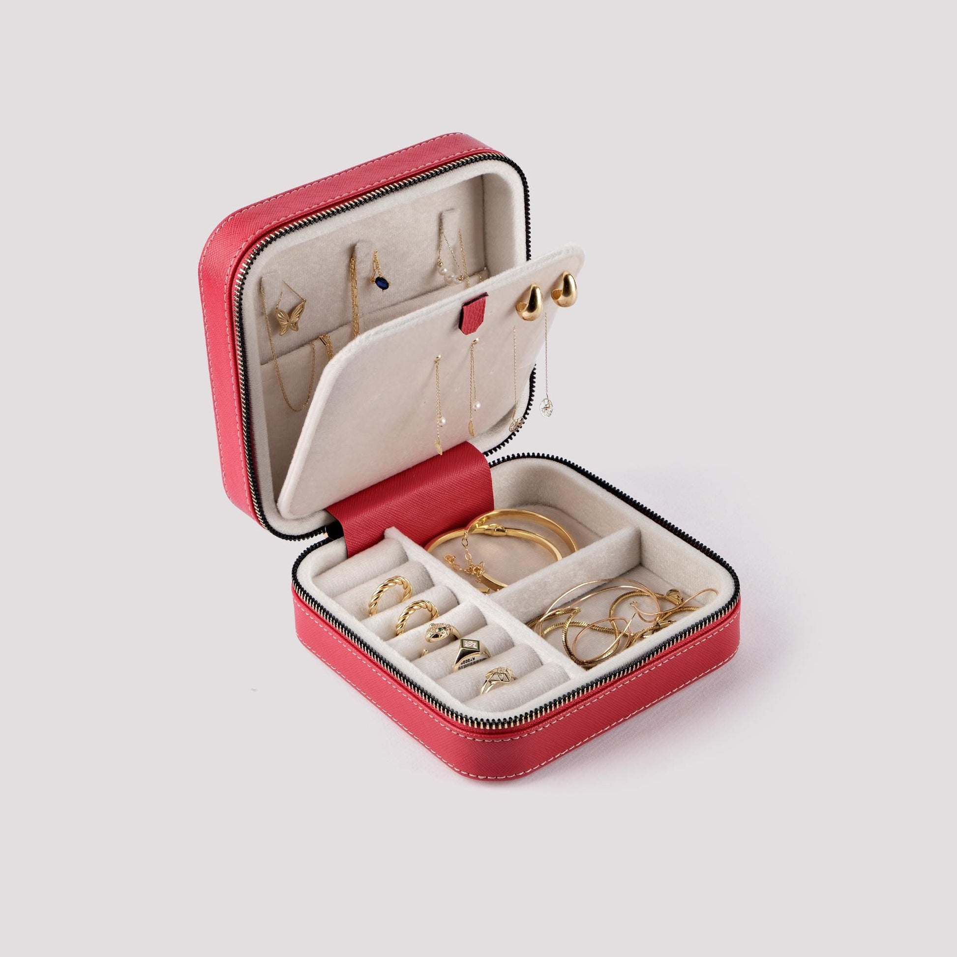 MIONZA Travel Jewelry Box, Jewelry Organizer, Travel Jewelry Case, Red Jewelry Box, Leather Jewelry Case, Gift for Mother, Mother's Day Gift