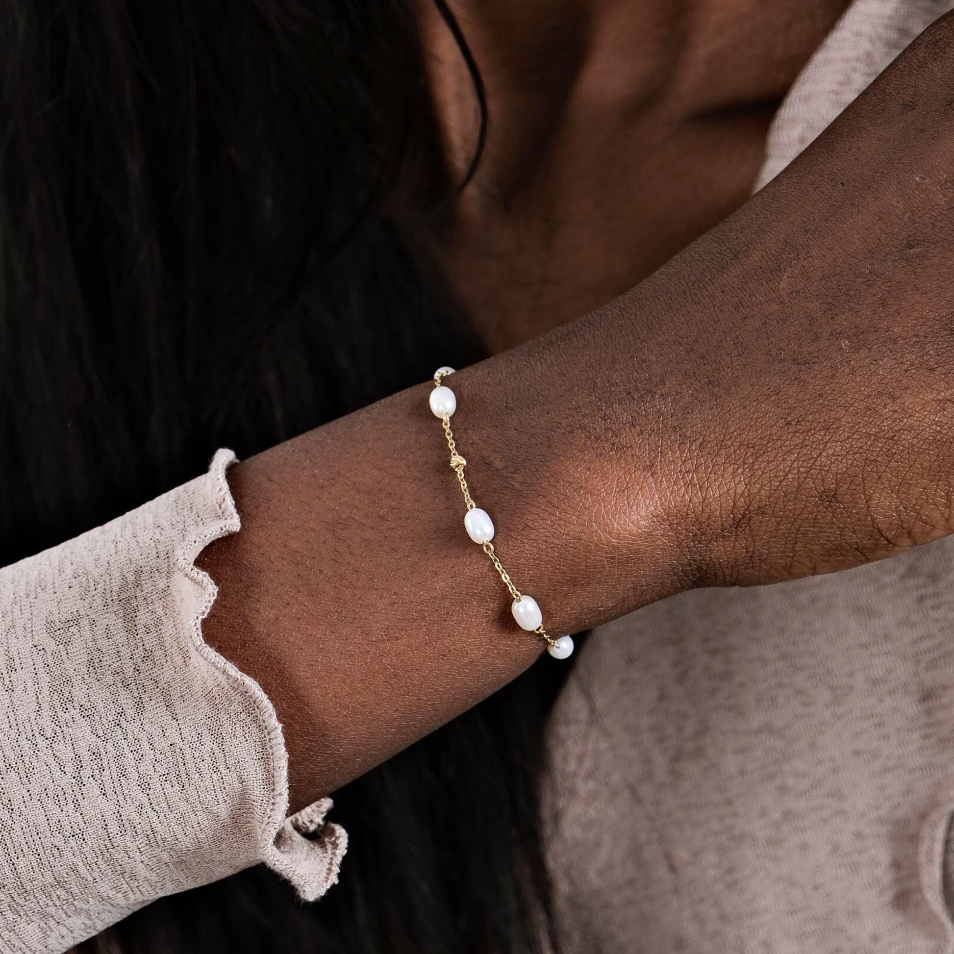 14K Solid Gold Freshwater Pearl Bracelet, Bridesmaid Bracelet, Real Pearl Bracelet, Wedding Bracelet, Mother's Day Jewelry Gift