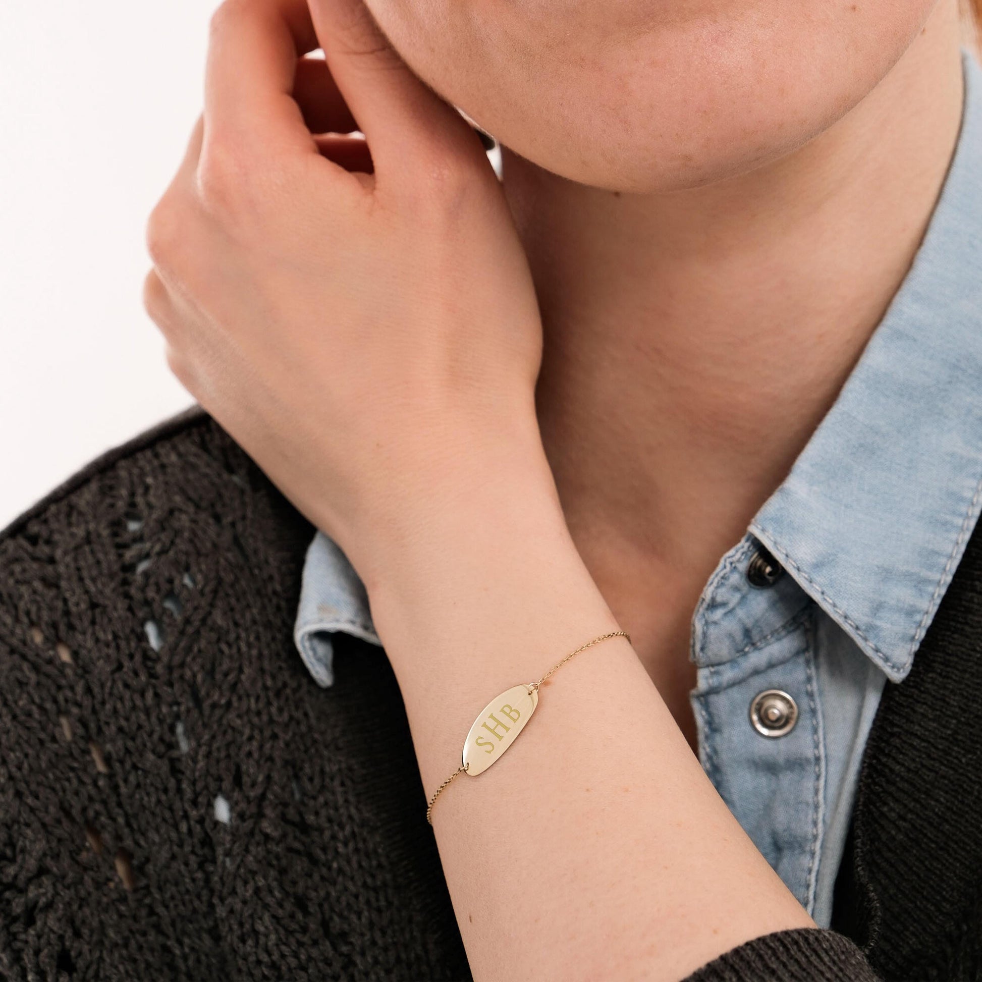 14K Solid Gold Custom Engraved Bracelet, Initial Bracelet, Monogram Bracelet, Personalized Disc Bracelet, Birthday Gift