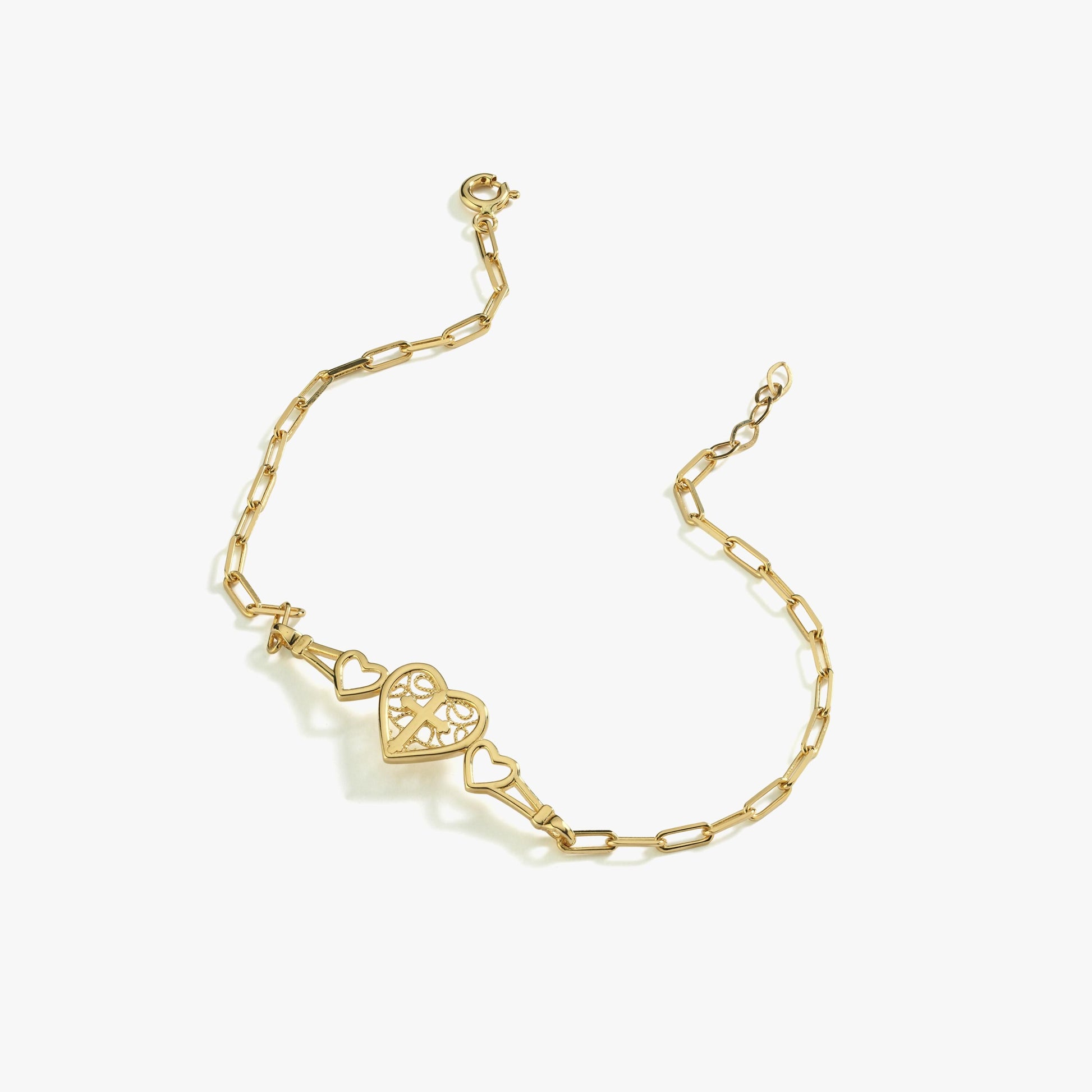 A standalone 14K Solid Gold Paperclip Bracelet displayed against a white background, showcasing its intricate details.