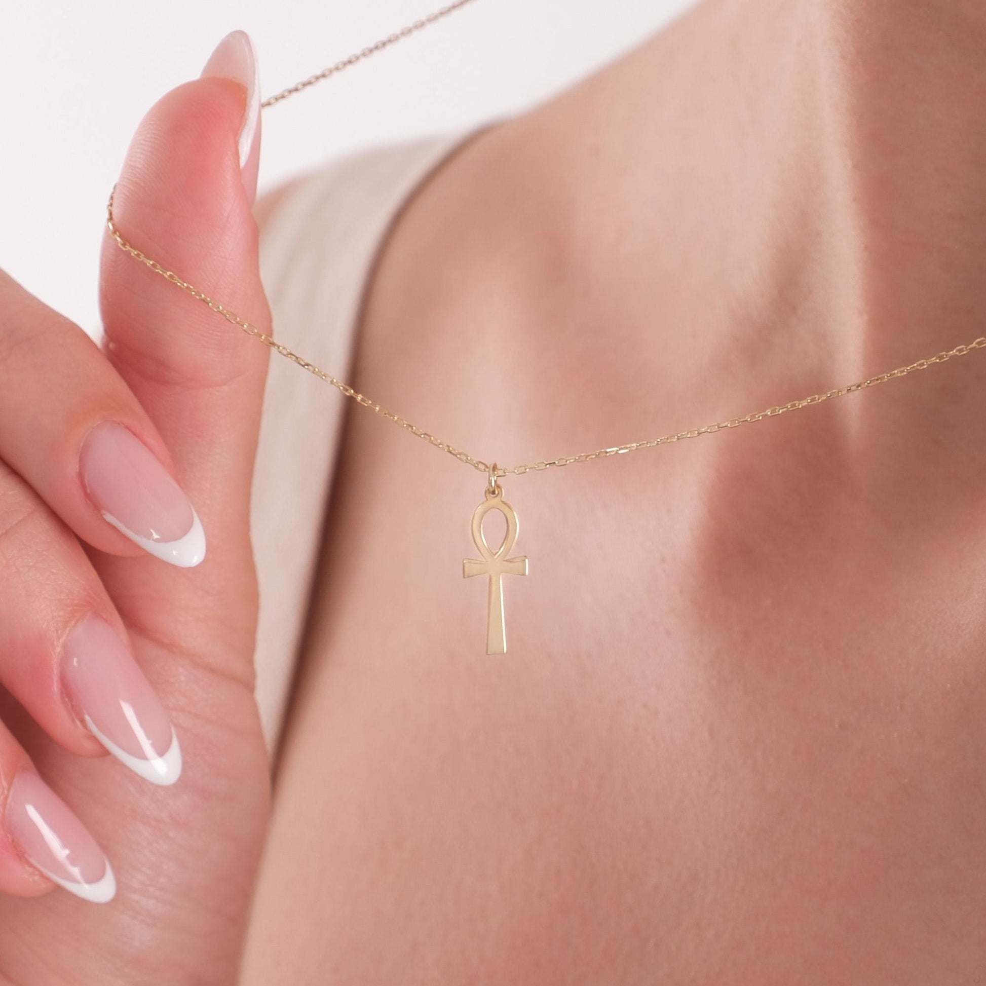 14K Solid Gold Ankh Necklace