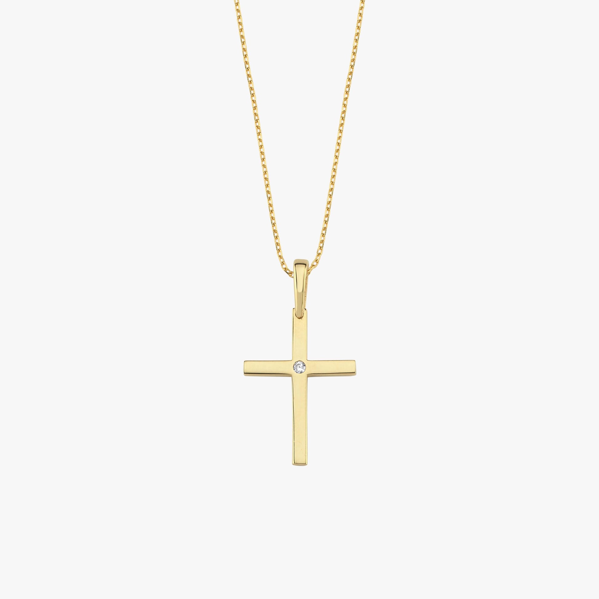 Front view of the 18K Gold Vermeil Cross Necklace against a white background.