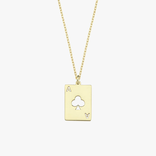 Front-facing view of the 14K Solid Gold Playing Card Necklace against a white background.