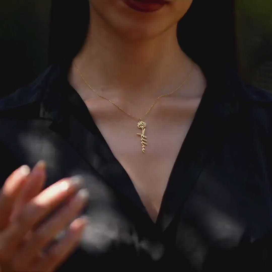 Birth Flower Necklace | 14K Solid Gold