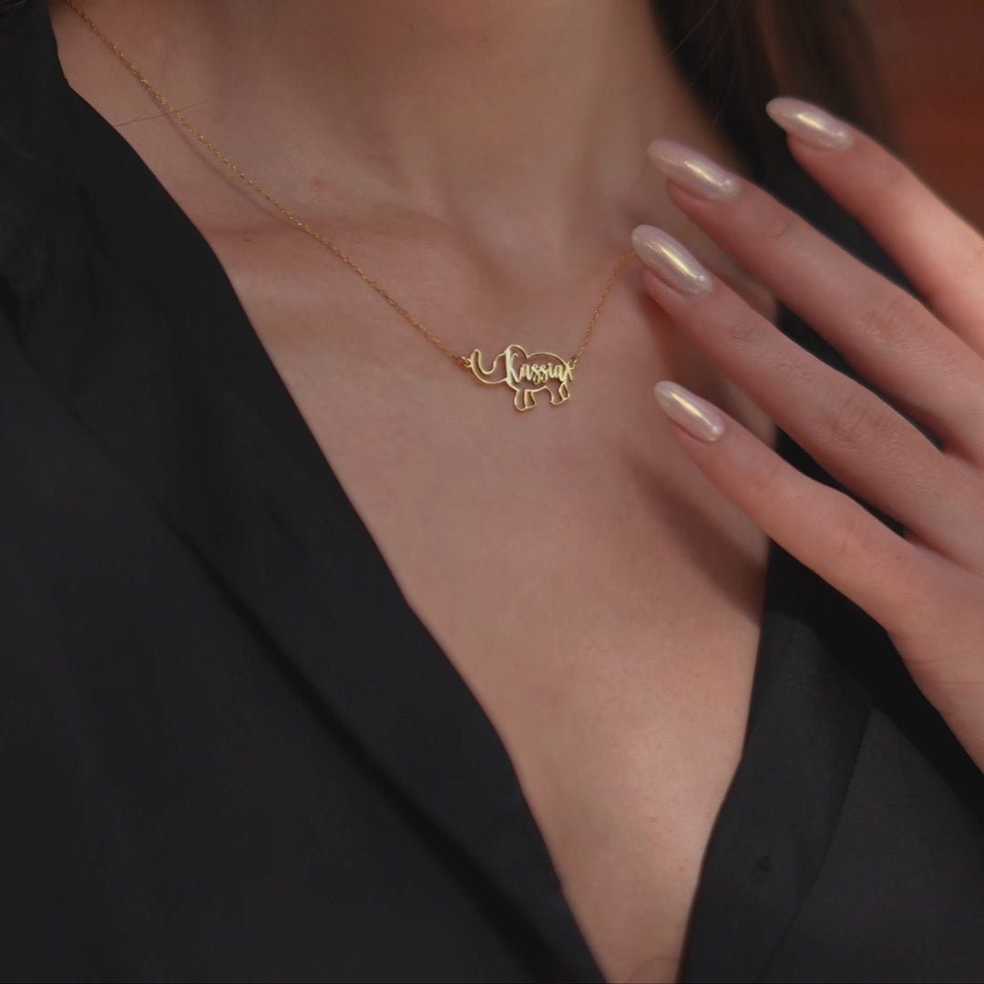 Personalized Elephant Necklace | 14K Solid Gold