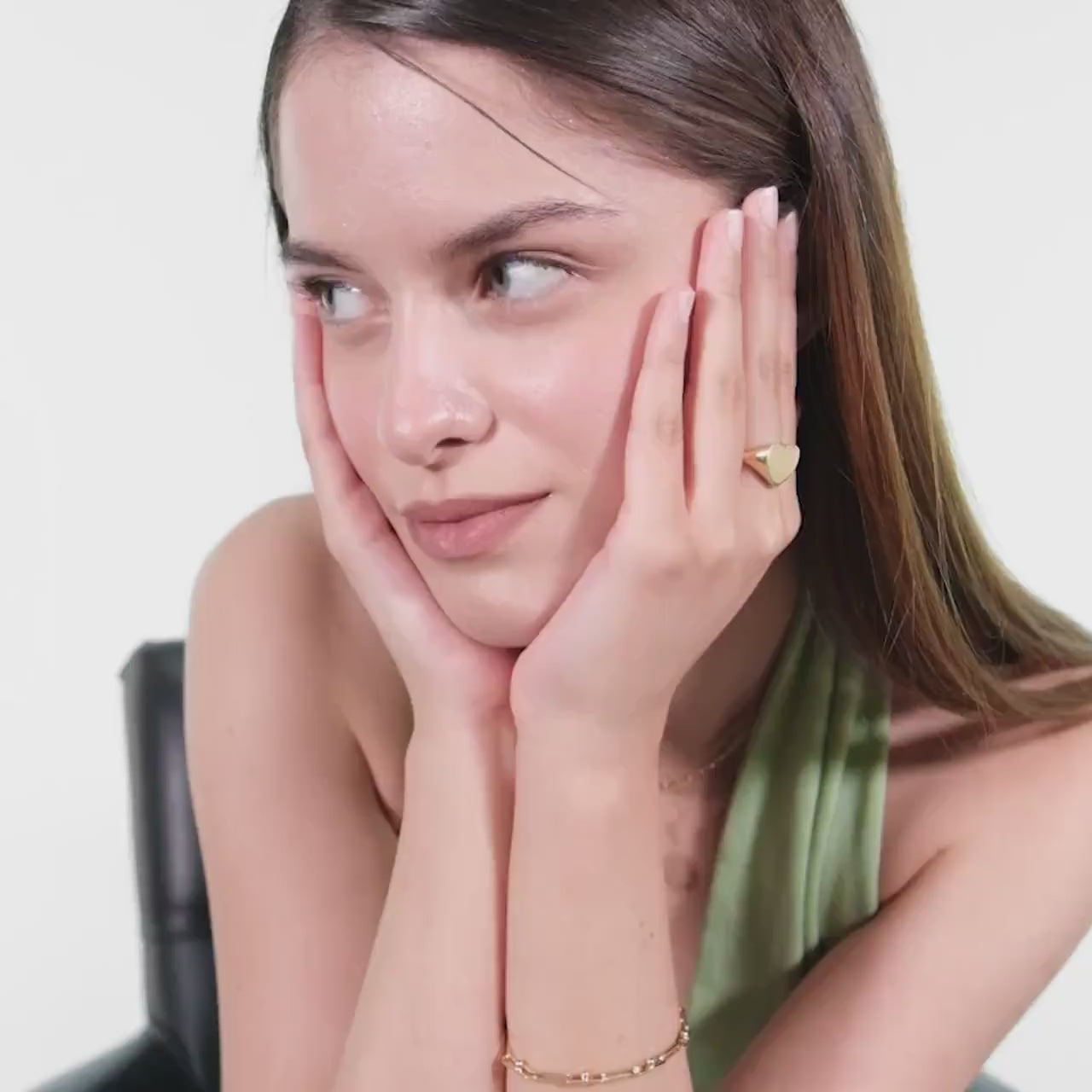 14K Solid Gold Initial Ring, Initial Signet Ring, Heart Ring, Birth Flower Ring, Personalized Ring, Birthday Gift, Gift for Woman