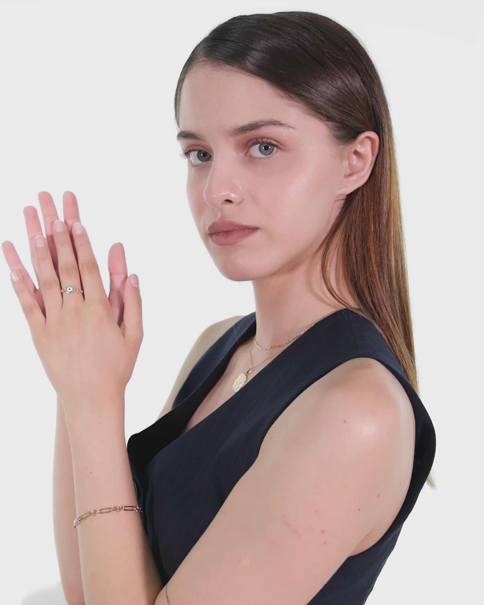 Evil Eye Chain Ring | 14K Solid Gold