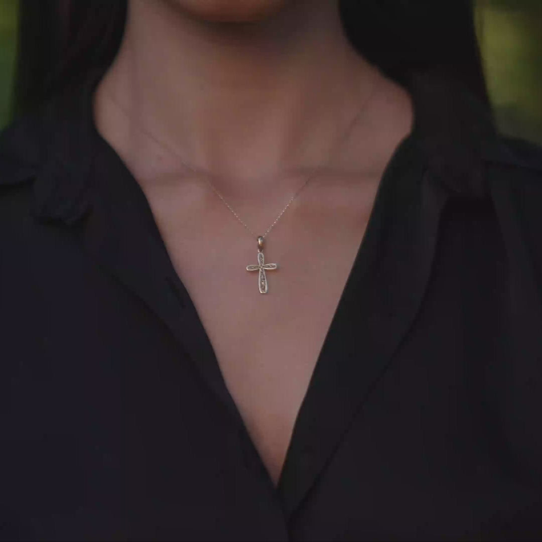 Floral Cross Necklace | 14K Solid Gold