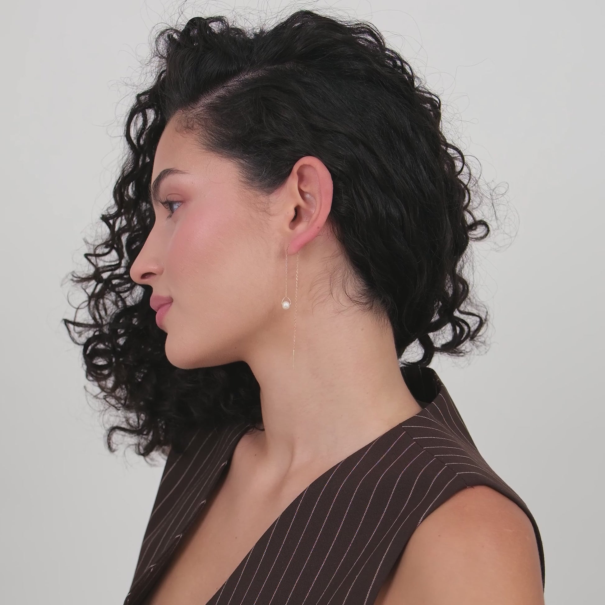 Threader Earrings with Real Pearl | 14K Solid Gold