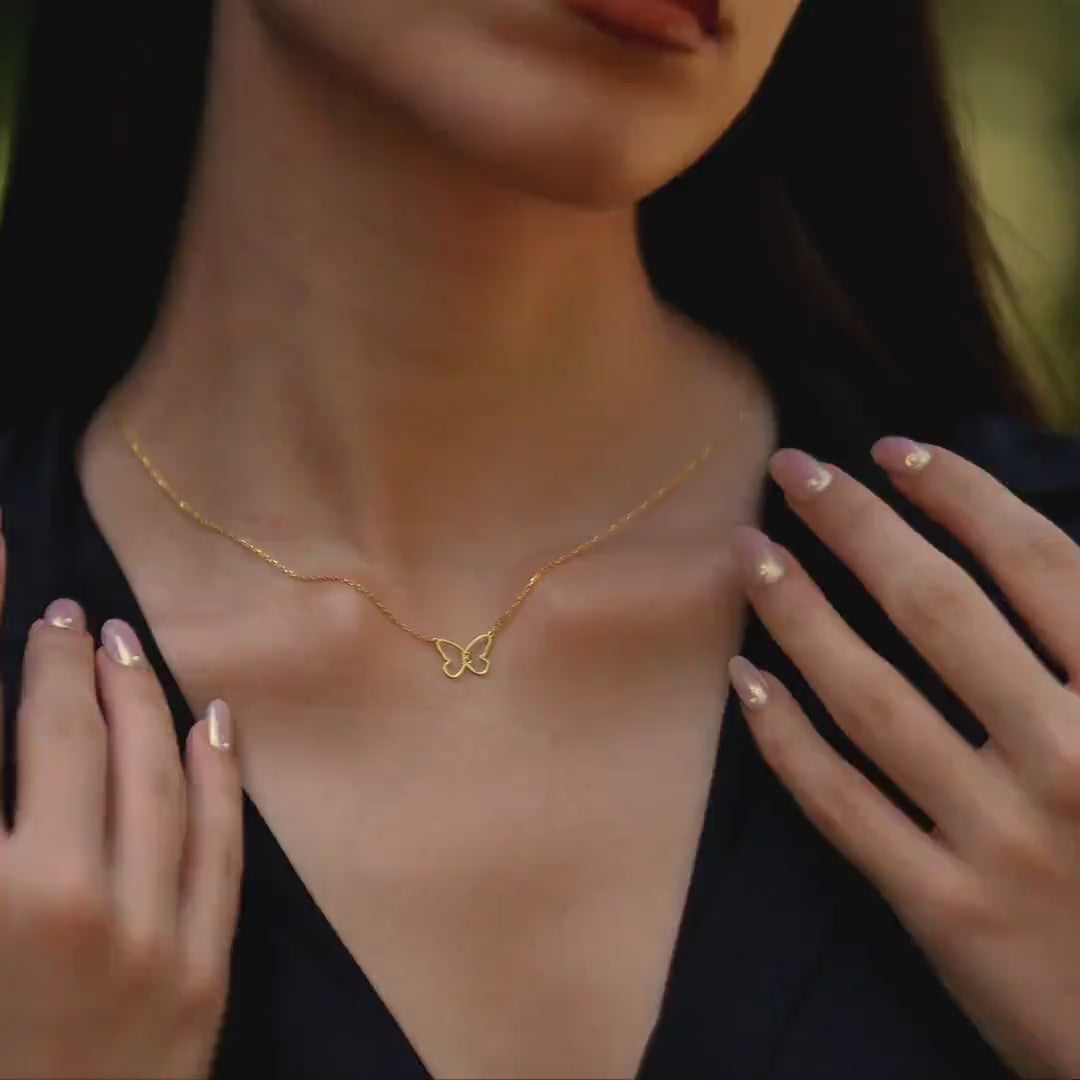 Butterfly Initial Necklace | 14K Solid Gold