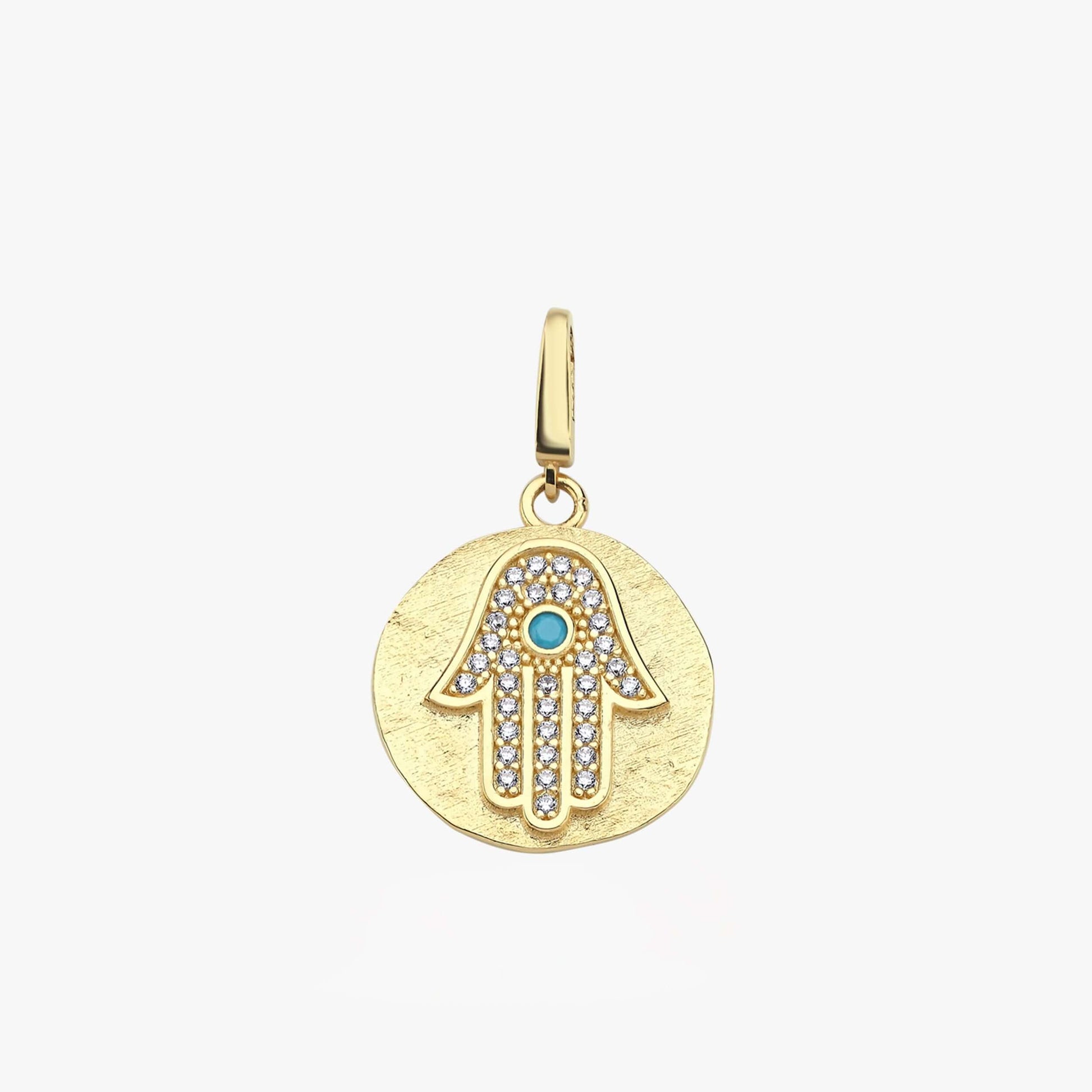 Gold Hamsa Necklace | 14K Solid Gold - Mionza Jewelry-charm bracelet, charm earrings, christmas gift, disc necklace, evil eye charm, gold charm bracelet, gold hamsa necklace, good luck charm, hamsa charm, hamsa hand, hamsa hand charm, hamsa hand necklace, hamsa necklace