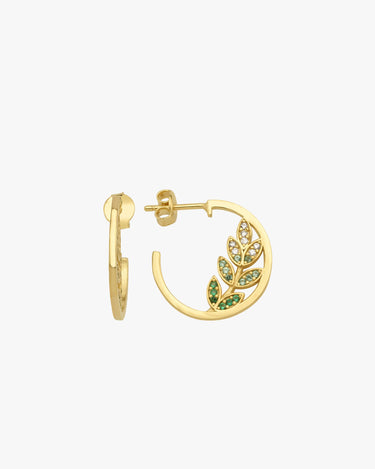 Olive Earrings | 14K Gold Vermeil - Mionza Jewelry-branch earrings, Gift for Mom, gold hoop earrings, gold leaf earrings, green earrings, hoop earrings women, leaf jewelry, leaf stud earrings, mothers day gift, olive branch jewelry, olive earrings, olive tree earrings, silver earrings leaf