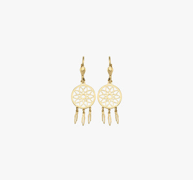 Dreamcatcher Dangle Earrings | 14K Solid Gold - Mionza Jewelry-14K gold earrings, 14K Solid Gold, dangle earrings, dangle hoop earrings, dreamcatcher, earlobe earrings, gold boho earrings, gold dreamcatcher, gold hoop earrings, huggie hoop earrings, leverback earrings, medallion earrings, minimalist earrings