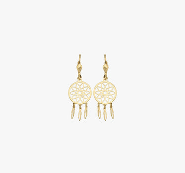 Dreamcatcher Dangle Earrings | 14K Solid Gold - Mionza Jewelry-14K gold earrings, 14K Solid Gold, dangle earrings, dangle hoop earrings, dreamcatcher, earlobe earrings, gold boho earrings, gold dreamcatcher, gold hoop earrings, huggie hoop earrings, leverback earrings, medallion earrings, minimalist earrings