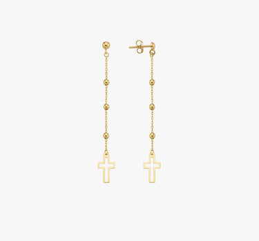 Dangle Cross Earrings | 14K Solid Gold - Mionza Jewelry-14K Solid Gold, 30th birthday gift, christian earrings, Christmas Gift, cross earrings women, cross jewelry, Cross Stud Earrings, Dangle Cross, dangle earrings, Gifts for Women, Hanging Cross, religious earrings, religious jewelry, Silver Cross Earring