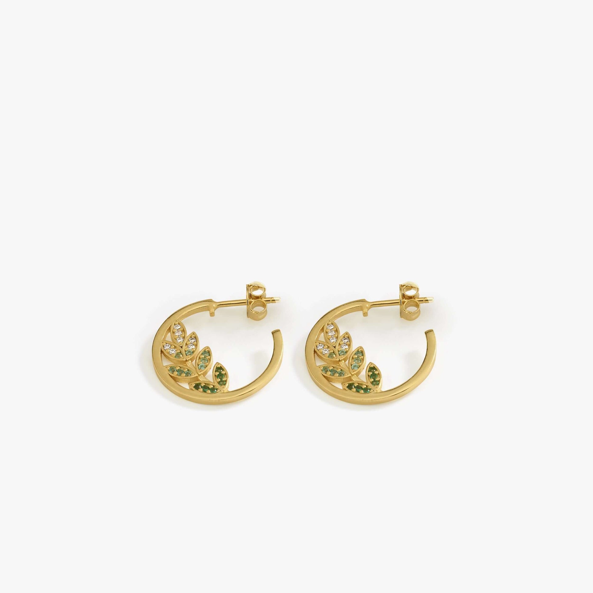 Olive Earrings | 14K Gold Vermeil - Mionza Jewelry-branch earrings, Gift for Mom, gold hoop earrings, gold leaf earrings, green earrings, hoop earrings women, leaf jewelry, leaf stud earrings, mothers day gift, olive branch jewelry, olive earrings, olive tree earrings, silver earrings leaf