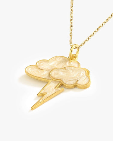 Cloud and Lightning Bolt Pendant | 14K Gold Vermeil - Mionza Jewelry-14k gold vermeil, bolt necklace, cloud jewelry, cloud necklace, cloud necklace gold, cloud pendant, Gift for Mom, Lightning Bolt, mothers day gift, necklace cloud, rain cloud, storm necklace, white cloud necklace