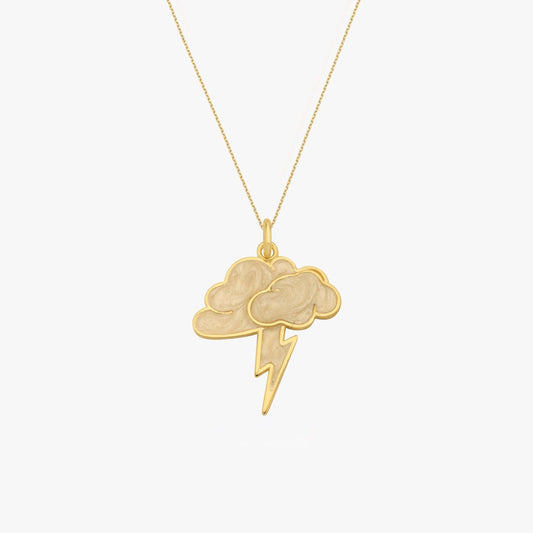 Cloud and Lightning Bolt Pendant | 14K Gold Vermeil - Mionza Jewelry-14k gold vermeil, bolt necklace, cloud jewelry, cloud necklace, cloud necklace gold, cloud pendant, Gift for Mom, Lightning Bolt, mothers day gift, necklace cloud, rain cloud, storm necklace, white cloud necklace